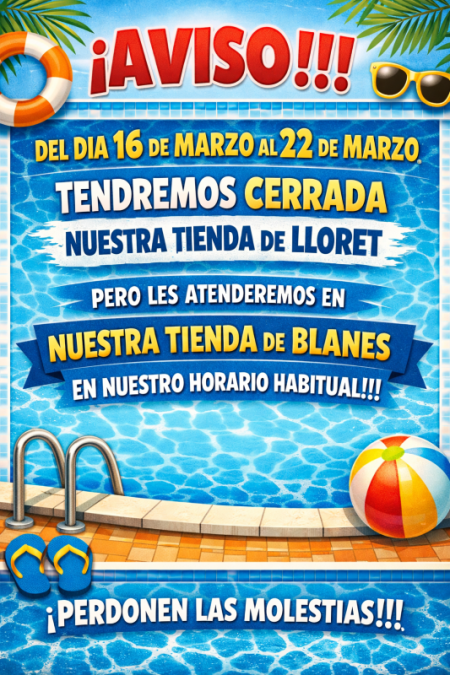AVIS!!!TANCAMENT BOTIGA DE LLORET, PER UNA SETMANETA!!!